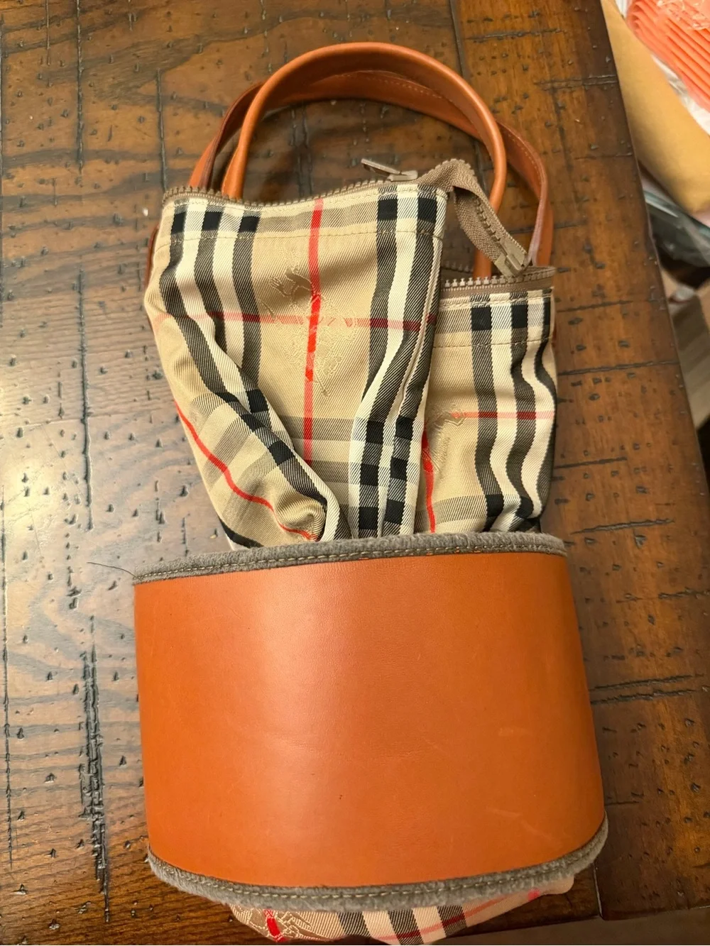 Burberry Travel Foldable Tote Bag in Beige with Leather Trims